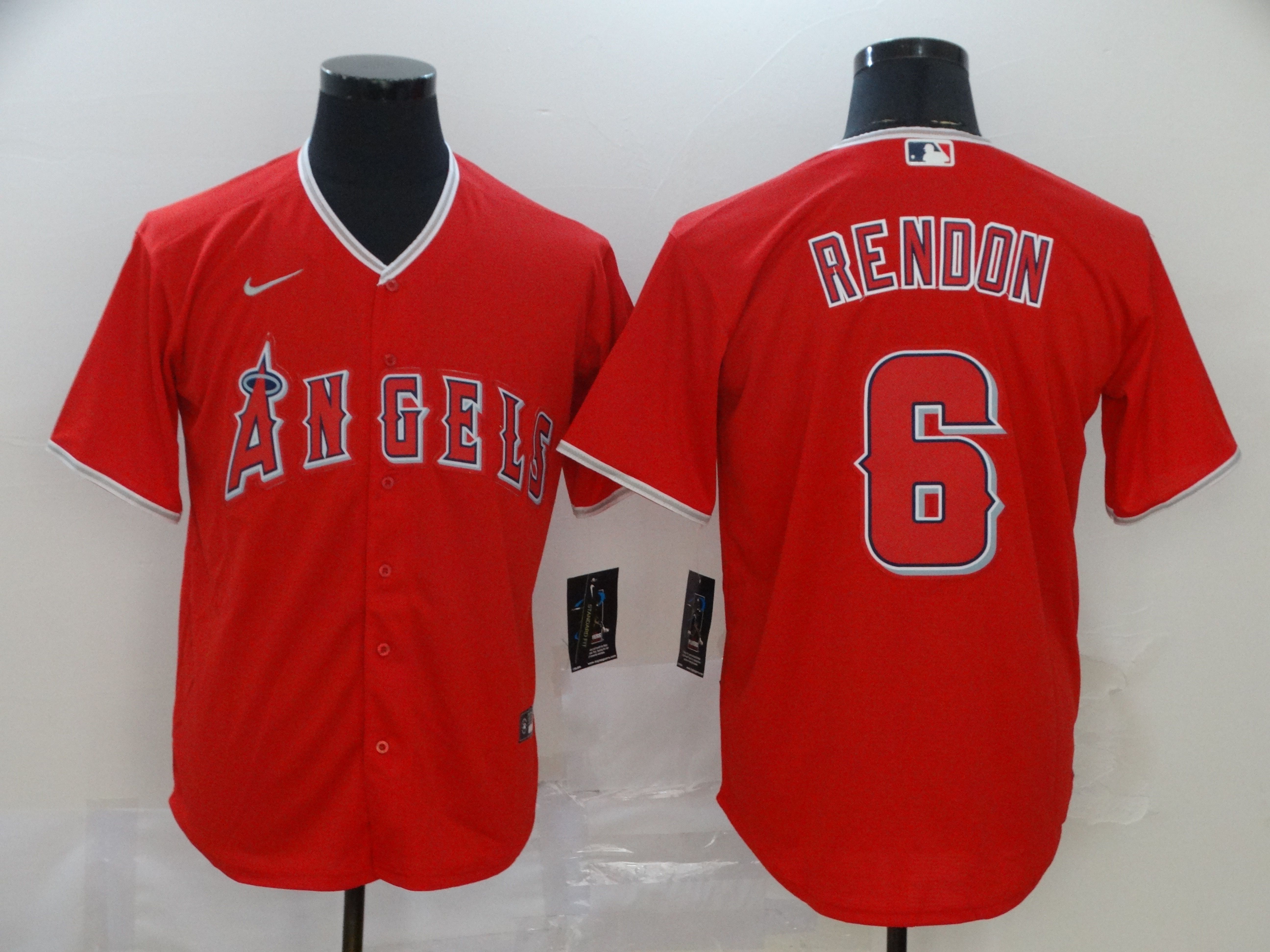 Men Los Angeles Angels #6 Rendon Red Nike Game MLB Jerseys